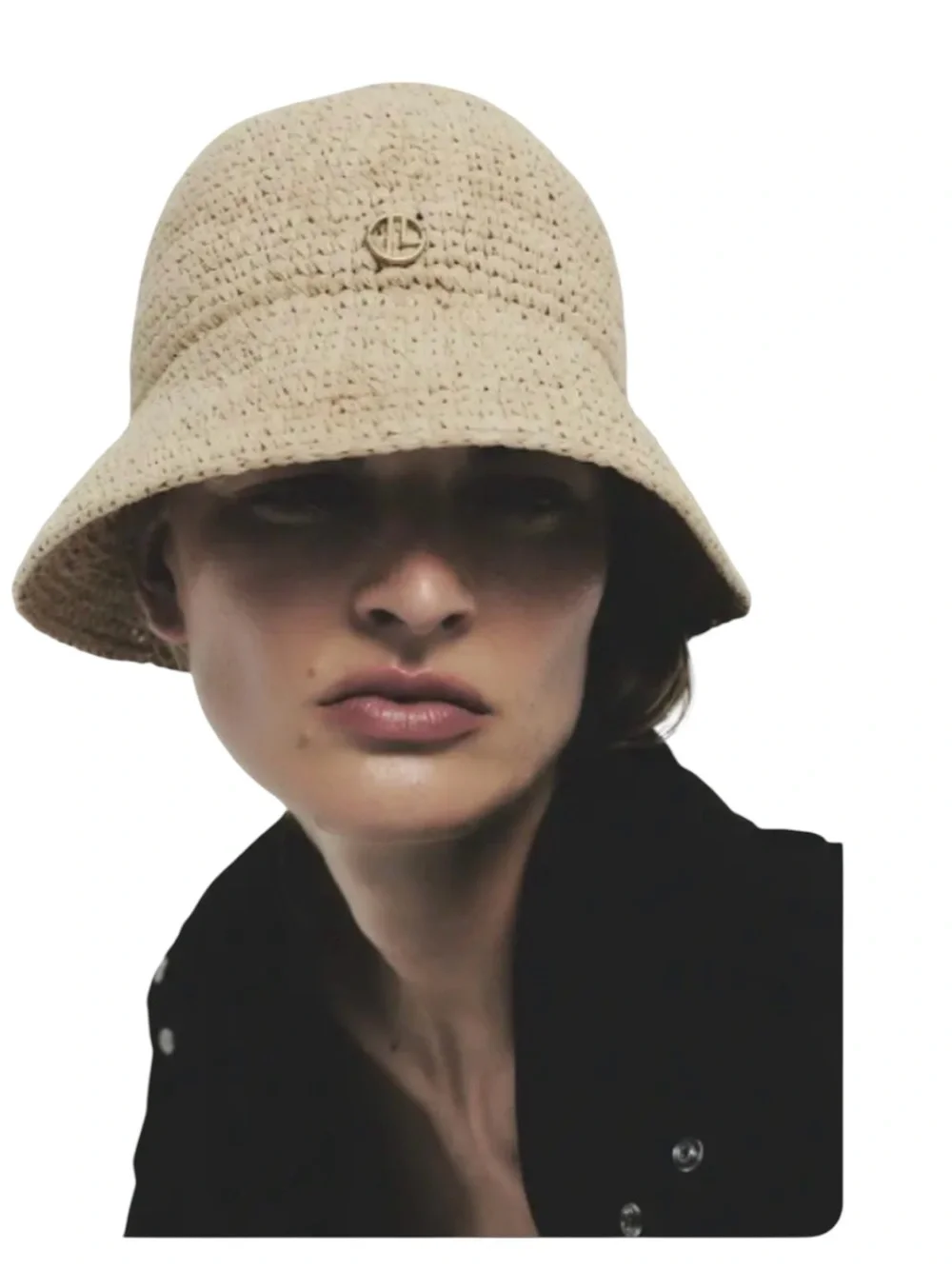 Janessa Leone Pierce Packable Straw Bucket Hat in Natural Sz Small
